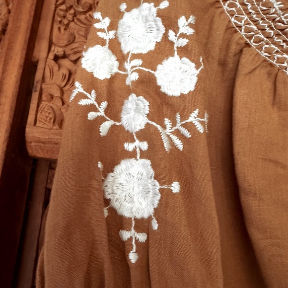Sezane | Marru Embroidered Blouse Camel/Ecru - 6/38 - Picture 7 of 8